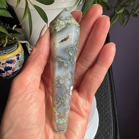 Moss Agate‎ Crystal Meditation Wand (#9) - Picture 2 of 11